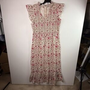 Anna Cate Floral Dress Midi 100% Cotton Large